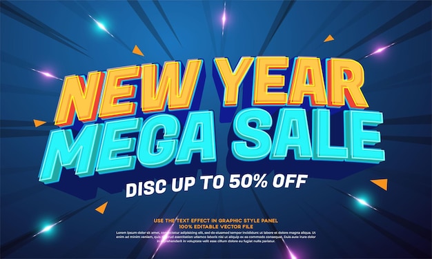 Promoción de fondo de mega venta de año nuevo con ilustración de venta vectorial de ofertas especiales