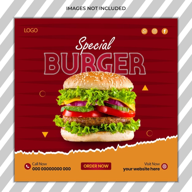 Promoción de hamburguesas de publicación de redes sociales de vector libre