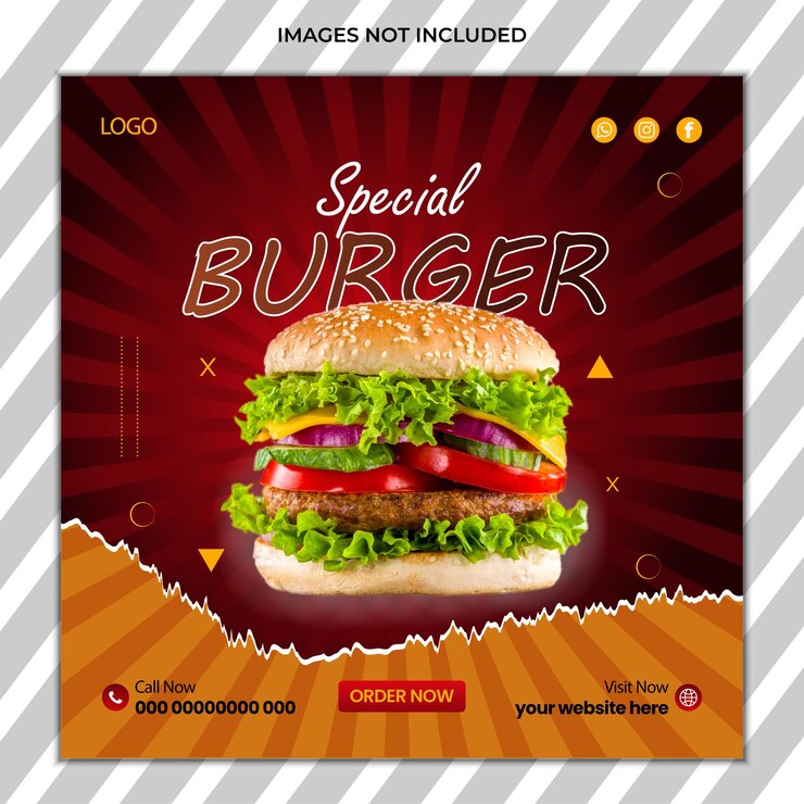 Promoción de hamburguesas de publicación de redes sociales de vector libre