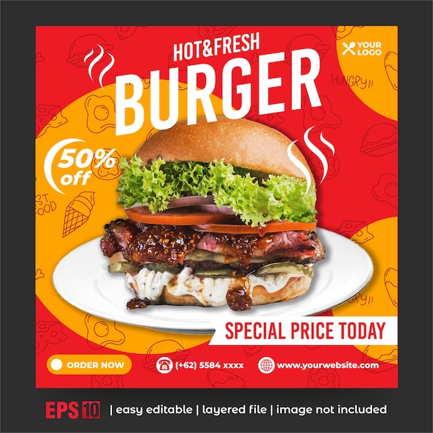 Vector promoción de hamburguesas en redes sociales