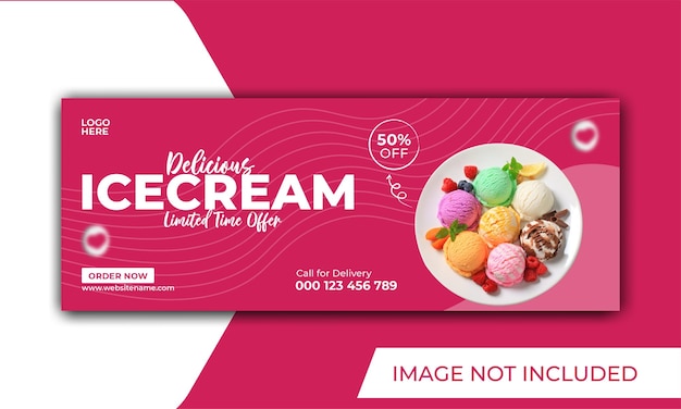 Promoción de helados y banner de portada de Facebook en redes sociales