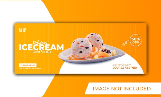 Promoción de helados y banner de portada de facebook en redes sociales