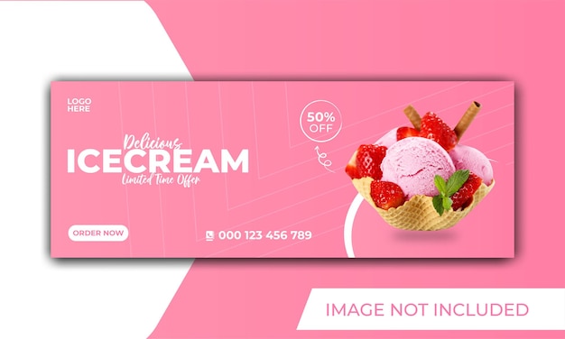 Promoción de helados y banner de portada de facebook en redes sociales