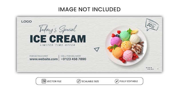 Promoción de helados y banner de portada de Facebook en redes sociales