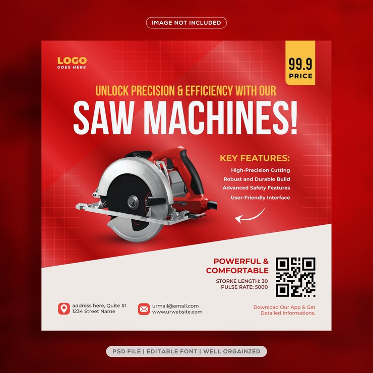 Promoción de la máquina de sierra en las redes sociales plantilla de banner de publicación de Instagram