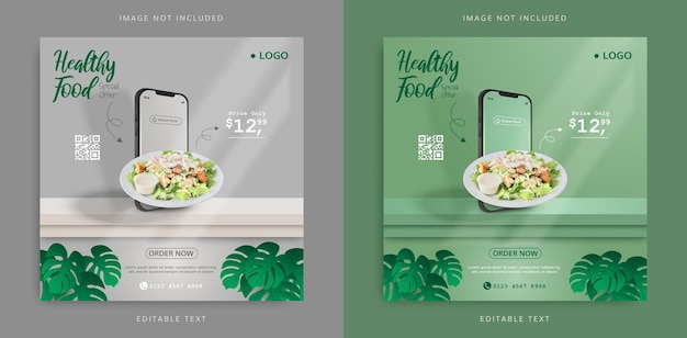 Promoción de marketing en línea de alimentos saludables para banner de publicación en redes sociales