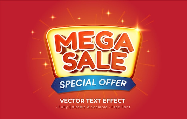 Promoción mega venta oferta especial vector efecto de texto editable