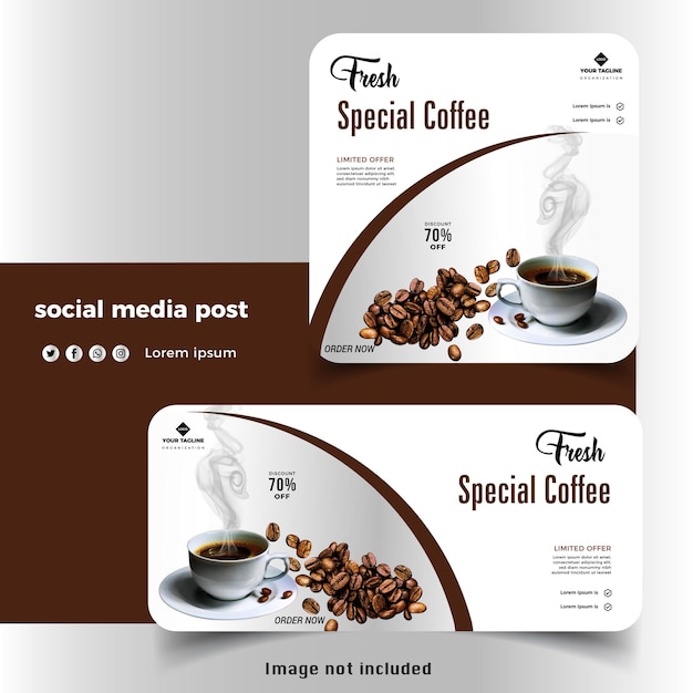 Promoción de menú de bebidas de cafetería conjunto de banner de publicación de redes sociales modernas