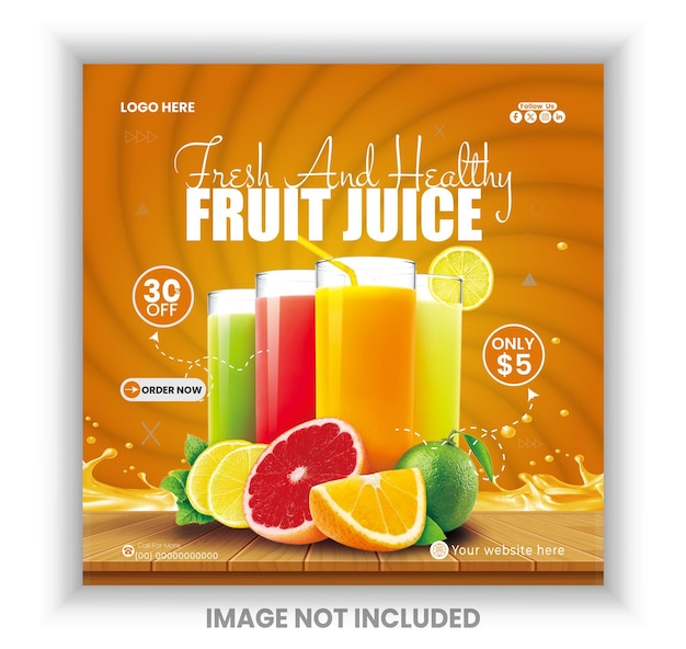 Promoción del menú de bebidas de naranja en las redes sociales plantilla de diseño de publicaciones de Instagram