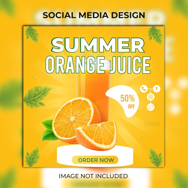 Promoción de menú de bebidas saludables plantilla de banner de publicación de instagram en redes sociales premium