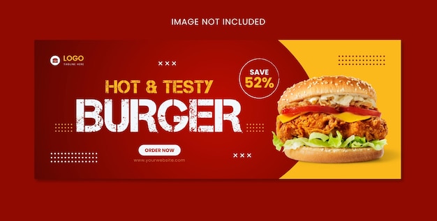 Promoción de menú de comida rápida de hamburguesa testy caliente banner de redes sociales y plantilla de portada de facebook