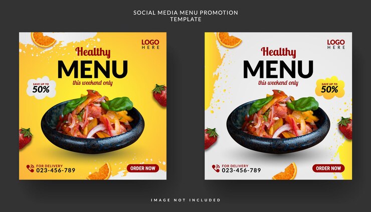 Promoción de menú de comida saludable, plantilla de publicación en redes sociales
