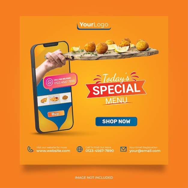 Promoción de menú especial para banner de publicación de redes sociales de instagram Vector Premium