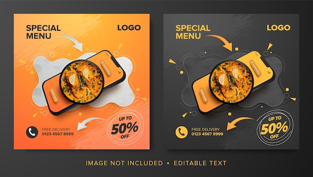Vector promoción de menú especial para banner de publicación de redes sociales de instagram