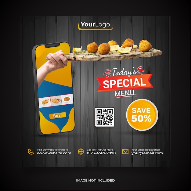 Promoción de menú especial para instagram social media post banner premium vector Vector Premium