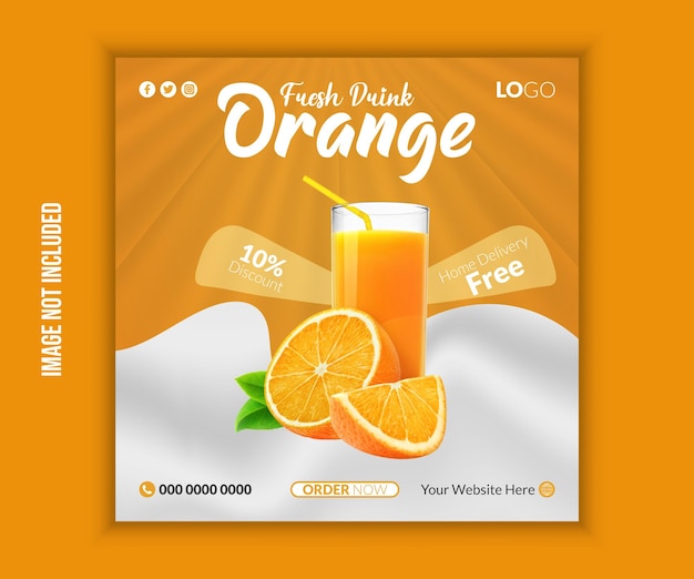 Promoción del menú de jugo de naranja dulce con plantilla de publicación en las redes sociales