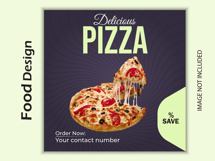 Promoción del menú de pizza vectorial plantilla de banner de redes sociales o volante cuadrado