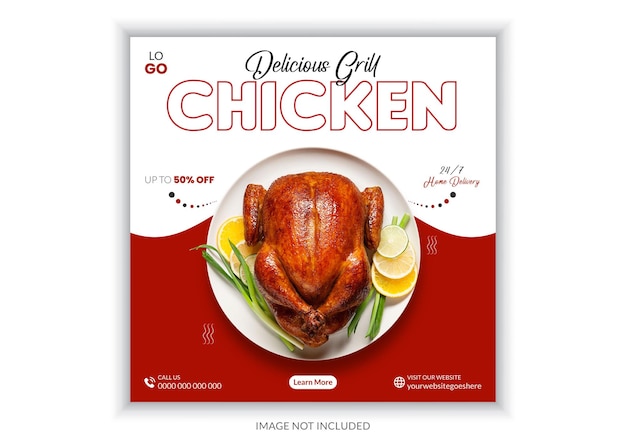 Vector promoción de menú de pollo plantilla de banner de redes sociales o diseño de volante cuadrado