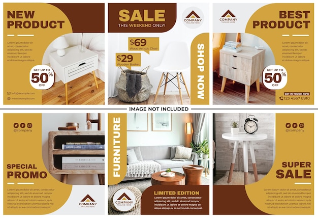 Vector promoción de muebles conjunto de publicaciones de instagram