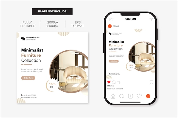 Promoción de muebles publicación de instagram y plantilla de redes sociales