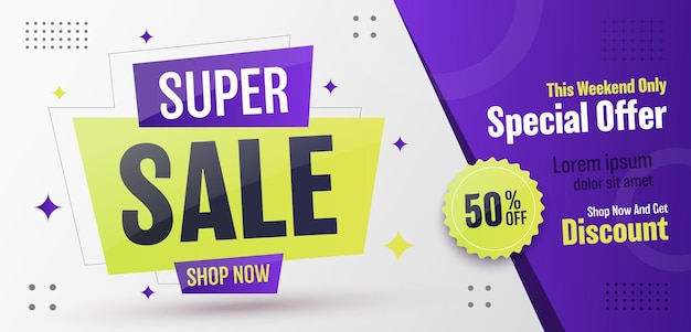 Vector promoción de oferta especial de descuento de diseño de plantilla de banner de super venta