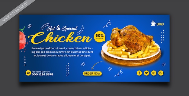 Promoción de pollo frito y plantilla de banner de portada de facebook de restaurante