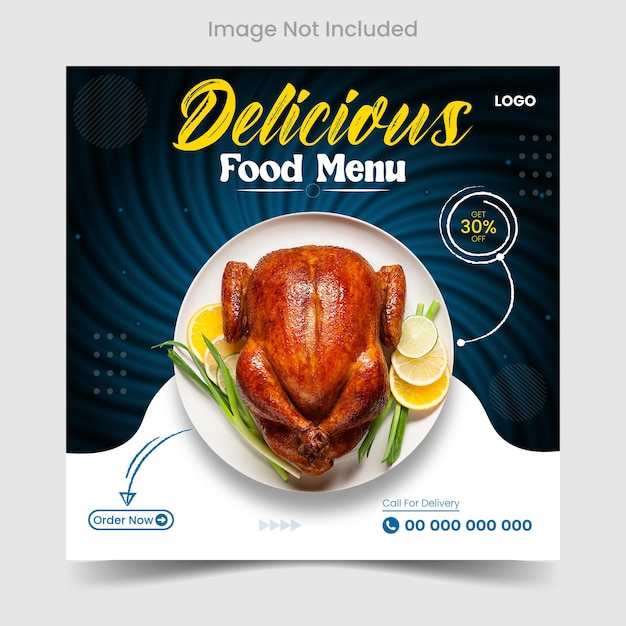 Promoción de redes sociales de alimentos y plantilla de diseño de publicación de banner