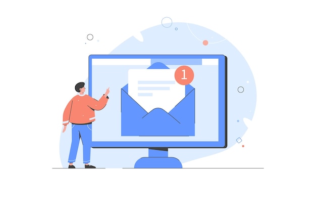 Promoción en las redes sociales Caracter plano comunicarse con la audiencia enviando correos electrónicos publicitarios