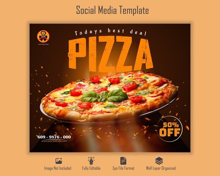Promoción de redes sociales de comida de pizza vectorial e Instagram o plantilla de publicación de banner de redes sociales