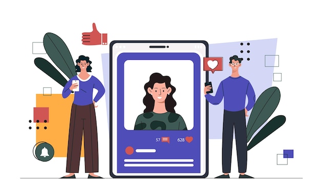 Promoción de las redes sociales hombre y mujer con promoción en las redes sociales publicidad y marketing en
