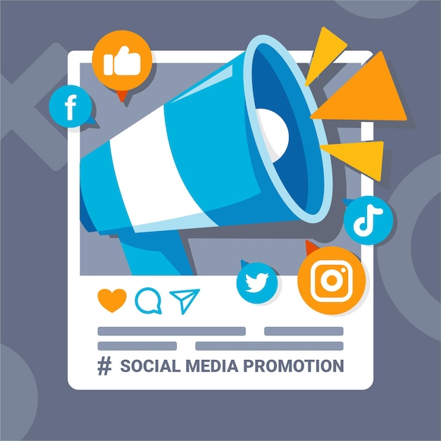 promoción de redes sociales con ilustración de megáfono