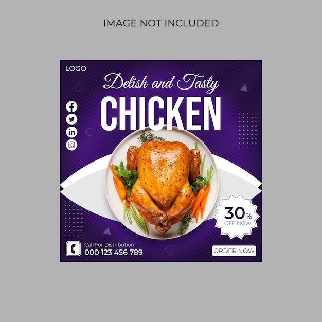 Promoción de redes sociales de menú de comida deliciosa y plantilla de banner cuadrado de instagram