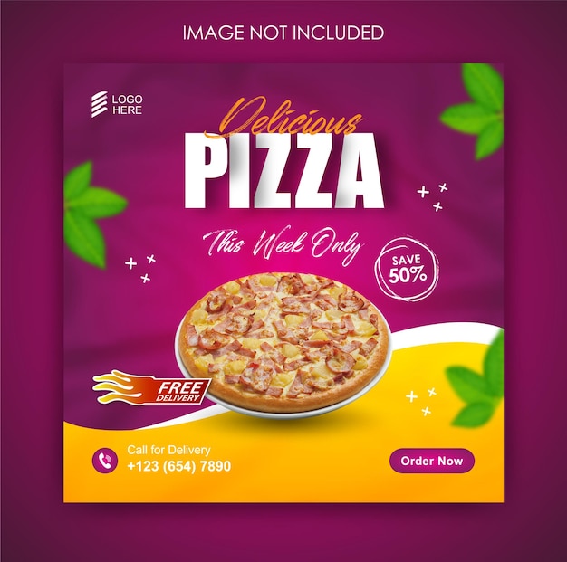 Promoción de redes sociales pizza comida y plantilla de diseño de publicación de instagram