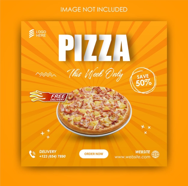 Promoción de redes sociales pizza comida y plantilla de diseño de publicación de instagram