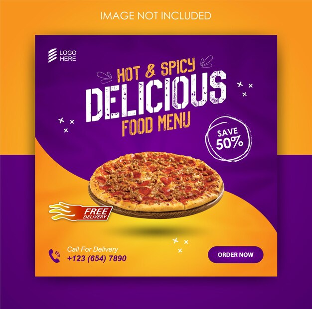 Promoción de redes sociales pizza comida y plantilla de diseño de publicación de instagram