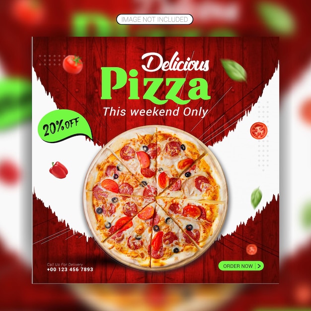 Vector promoción de redes sociales de pizza de comida rápida deliciosa y banner de instagram o plantilla de diseño de publicación de pizza