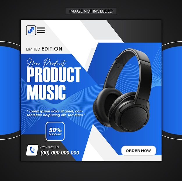 Promoción de redes sociales de productos de auriculares y plantilla de publicación de banner