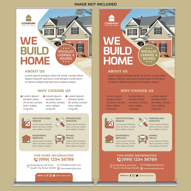 Promoción de reparación de viviendas roll up banner print template en flat design style