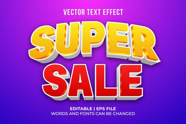 Vector promoción de súper venta estilo de efecto de texto 3d editable