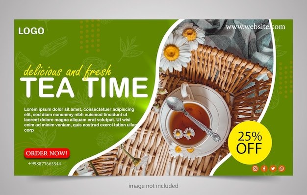Promoción del té en las redes sociales instagram plantilla de banner para el menú de bebidas del restaurante