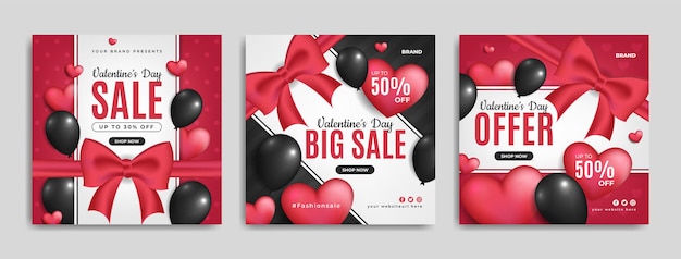 Promoción de venta del día de san valentín publicación en redes sociales o banner web con logotipo e icono de marca