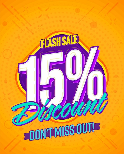 promoción de venta flash de 15 por ciento de descuento