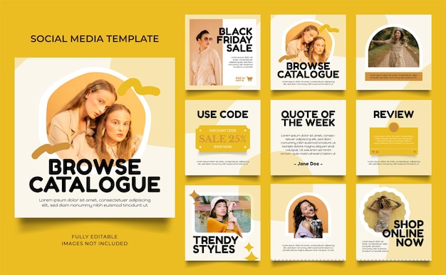 Promoción de venta de moda de banner de plantilla de redes sociales en color blanco amarillo cartel de venta orgánica de rompecabezas de marco de publicación cuadrada completamente editable de instagram y facebook
