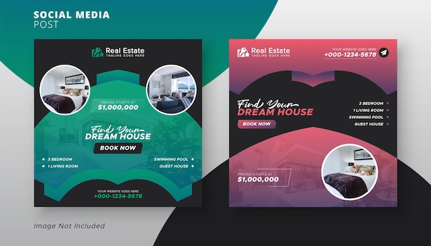 Promoción de venta de propiedades inmobiliarias diseño de banner web de volante cuadrado de redes sociales