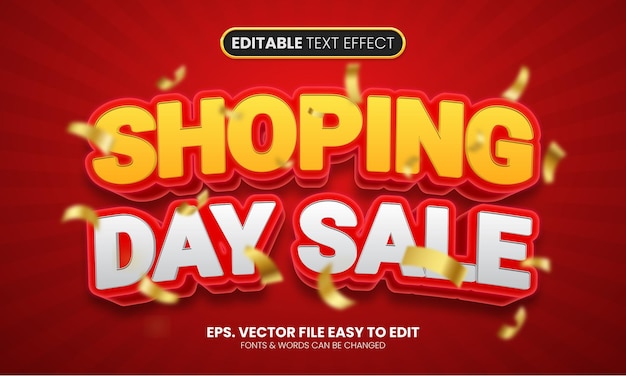Promoción de ventas del día de compras efecto de texto editable en 3D