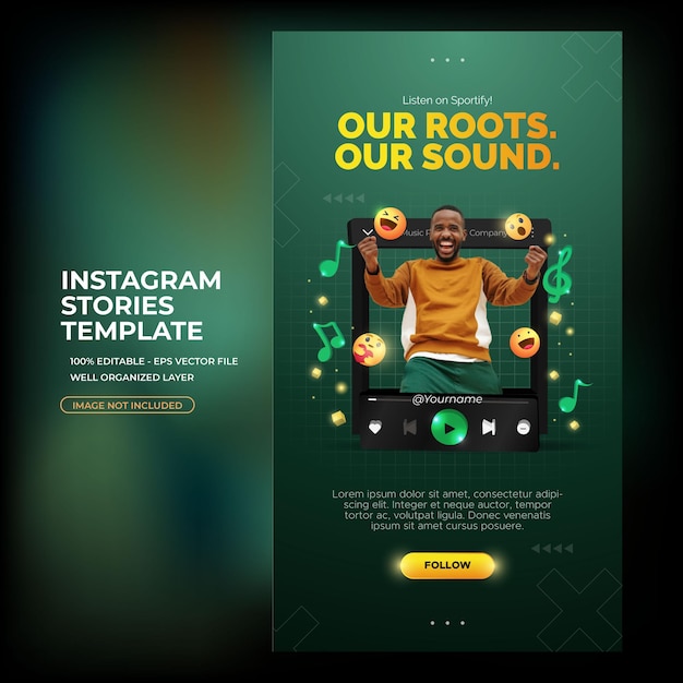 Vector promocione su cuenta de spotify en instagram story y diseño de banner