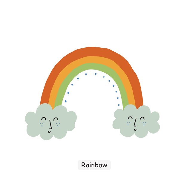 Vector pronóstico del tiempo del arco iris dibujado a mano cara linda