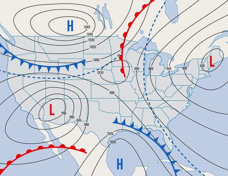 Vector pronóstico del tiempo mapa de isobaras estados unidos meteorología estatal