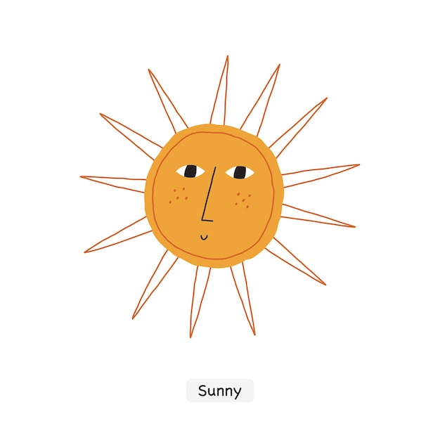 Vector pronóstico del tiempo soleado dibujado a mano cara linda