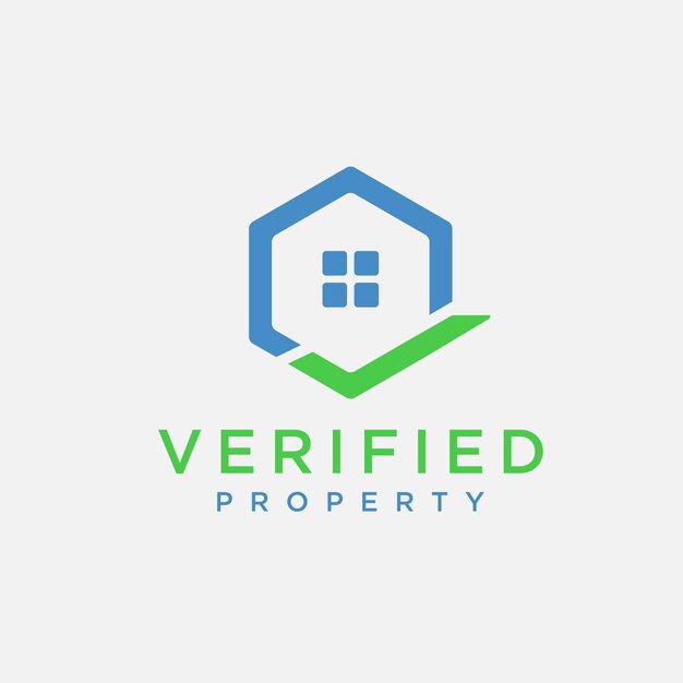 Propiedad de la casa con el icono del vector del logotipo de la casilla en fondo blanco